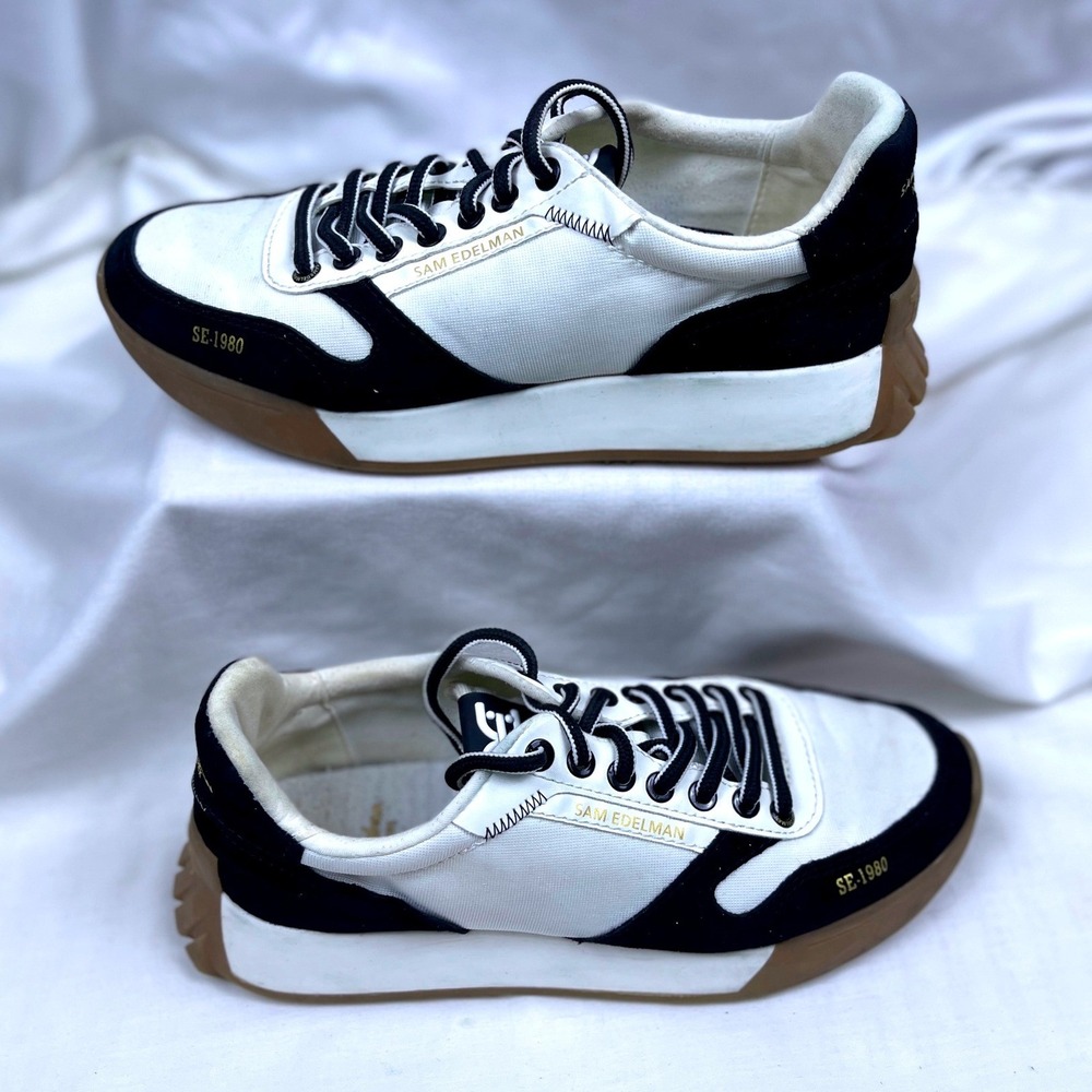 Sam Edelman Aubrie Sneakers White Black Suede Shoes Womens 9 Great Condition!